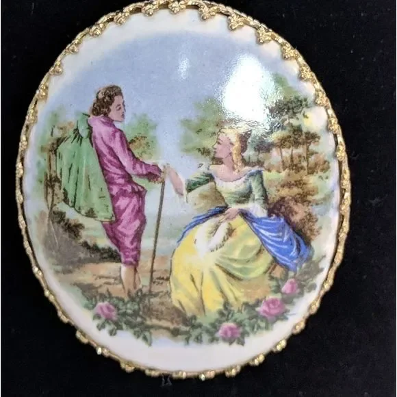 Vintage Courtship Cameo Porcelain Brooch