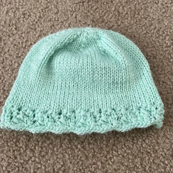 Handmade Toddler’s Mint Green Knitted Winter Hat