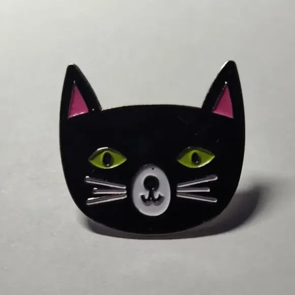Cute Large Black Cat Face Pin Kitty Lapel Hat Brooch