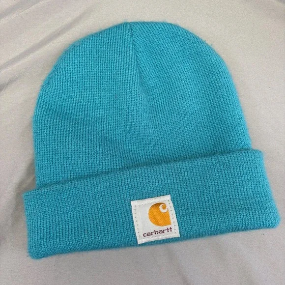 Carhartt Youth Acrylic Watch Hat Beanie Turquoise‎ Blue Rib Knit Logo Patch OSFM