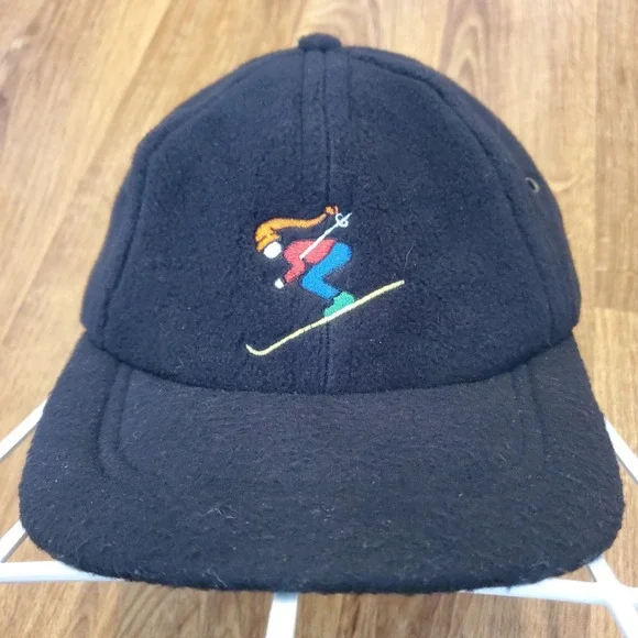 Vtg 90s Ski Hat Kids Strapback Black Fleece Talbots Outdoor Snow Rare‎