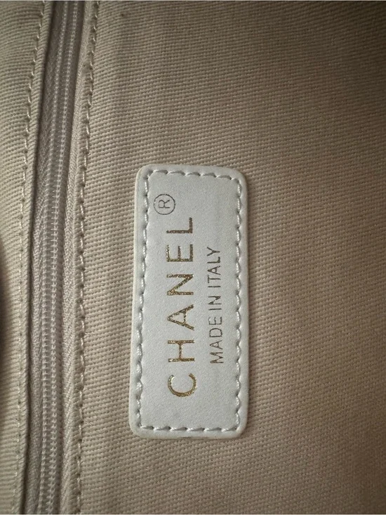 CHANEL Ivory and Gold Logo Canvas Shopper Tote