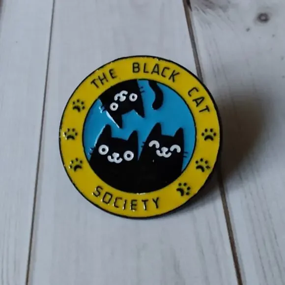Black Cat Society Pin Kitty Lapel Hat Funny Brooch