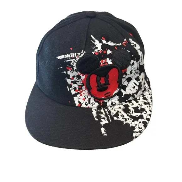 Disney Parks Mickey Mouse All Over Print Black Red Closed Back Hat Youth Size
