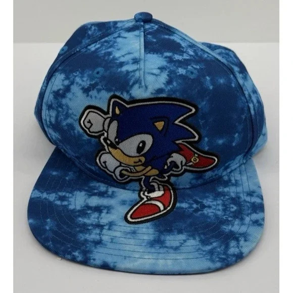 Sonic the Hedgehog Youth Snapback Hat Blue Tie Dye Embroidered Flat Brim Cap