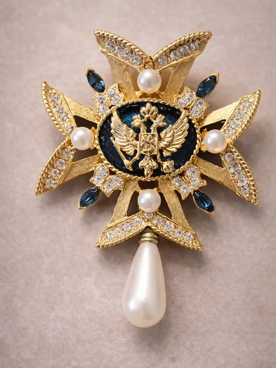 Rare Vintage Russian Nicholas & Alexandra Volunteer Maltese Cross Brooch Pendant