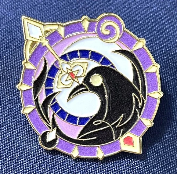 NWOT Purple Gold Black Crow Raven Bird Brooch Lapel Pin Enamel Fantasy