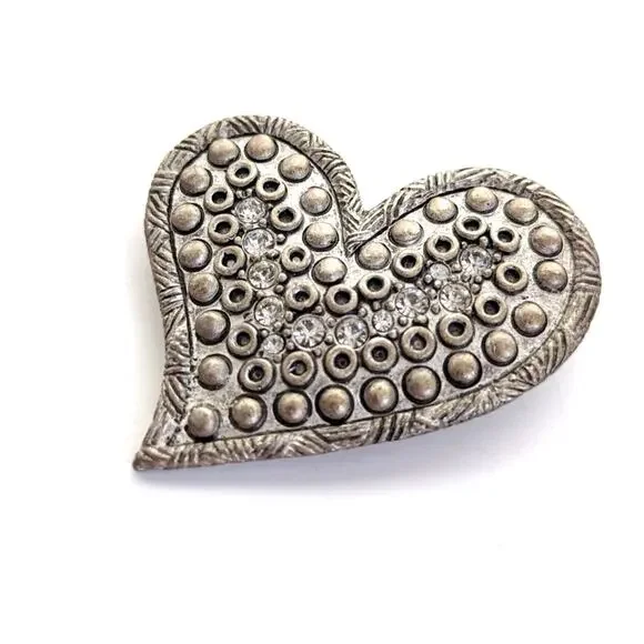 Chico's 2007 x AHA Silver Tone Rhinestone Artistic Heart Pin Brooch