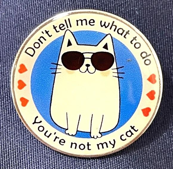 NWOT Cat Boss Brooch Lapel Pin Enamel Multicolor Round Sunglasses Heart Cute