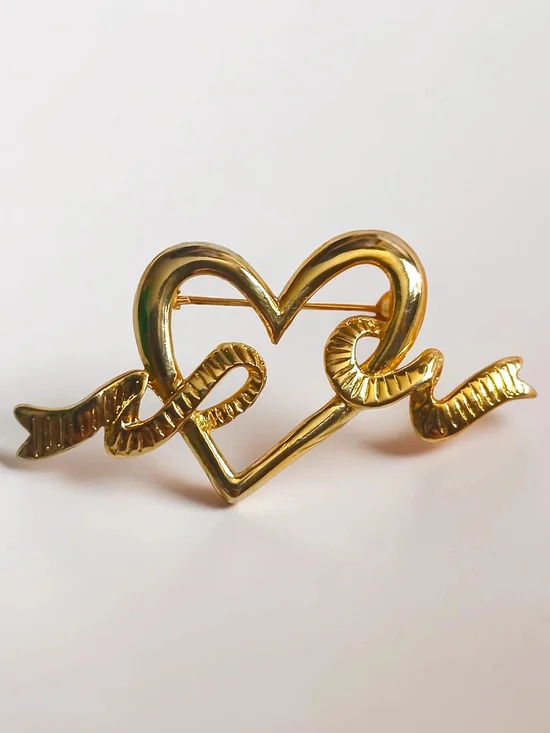 NEW Women's Gold Tone Open Heart Ribbon Brooch Pin