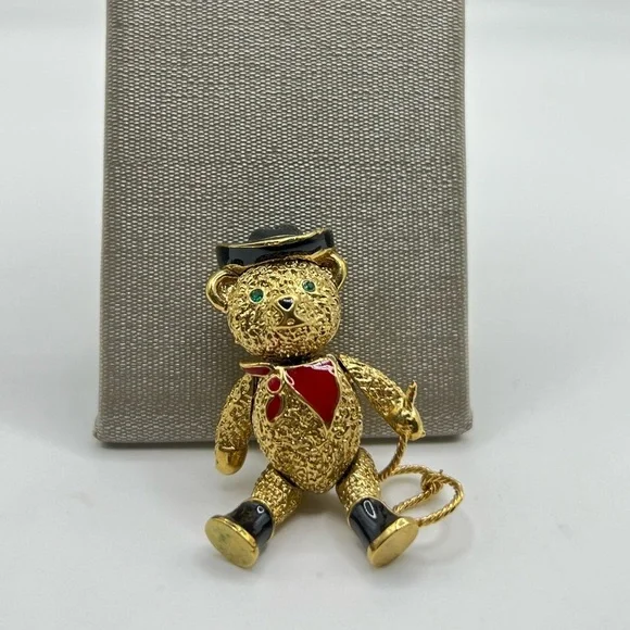 Vintage BATVA Articulated Teddy Bear Cowboy Brooch Pendant
