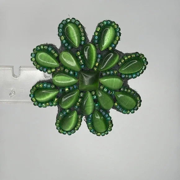 Elegant Floral Brooch with Green Beads