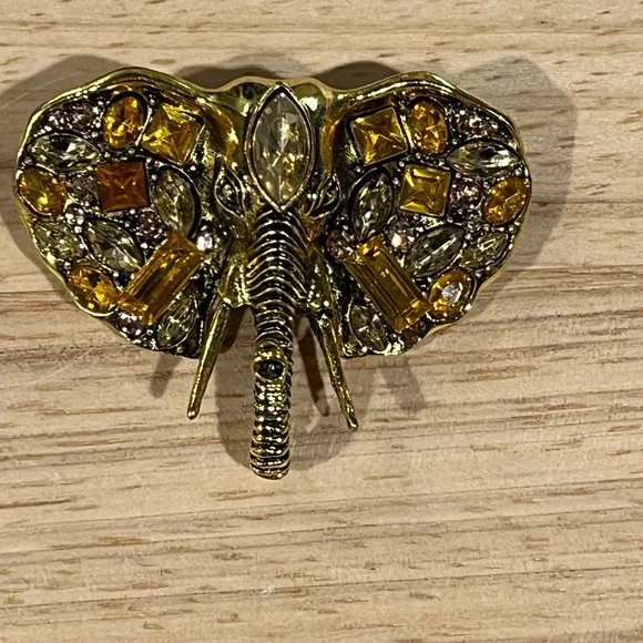 New Elephant Brooch Women Gold Tone Amber Rhinestone Safari Jewelry Pin