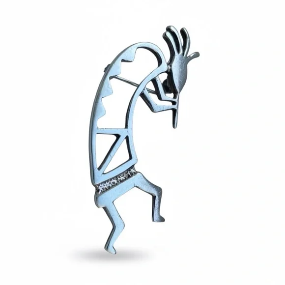Native American .925 Sterling Silver Large Kokopelli Fertility Deity Brooch Pin