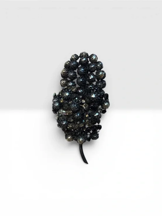 Black Multifaceted Rhinestone Pearl Brooch