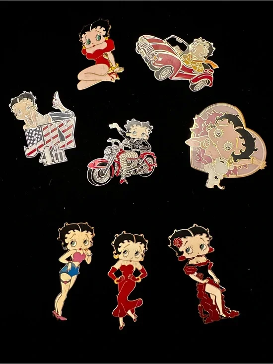 Vintage Betty Boop Enamel Pin/Brooch Lot - Red, Pink, Black Accents/8 pc Lot