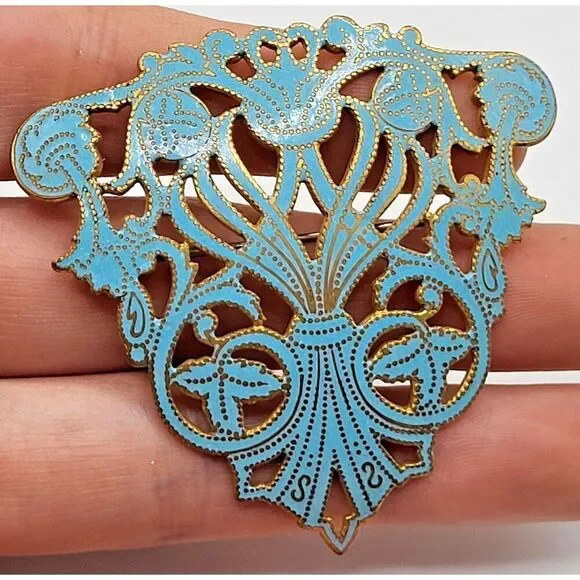 Antique Art Nouveau Brooch Austrian 1895–1910 Filigree Metalwork Blue Enamel