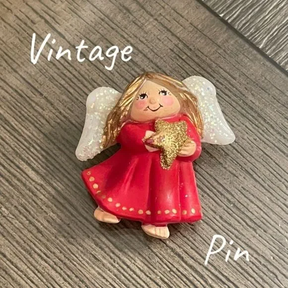 Vintage S. Lehman Red Dress Angel Pin - Brooch Designed for Fun World 1990’s