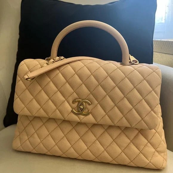 Coco Chanel beige quilted caviar, medium coco top