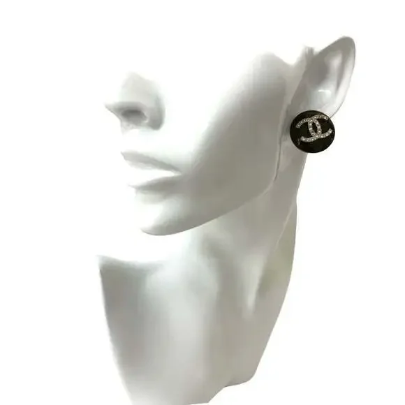 CHANEL Vintage Black Logo Earrings