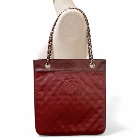 Chanel Vintage Two-Tone Lambskin Tote | Gold Hardware - Burgundy