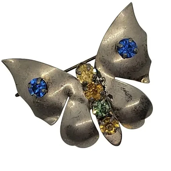 Vintage Sterling Butterfly Brooch‎ Whimsical Fairycore Glam Estate Pin