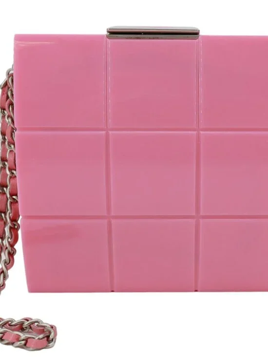 Chanel  Minaudiere Choco Bar Leather Clutch Pink
