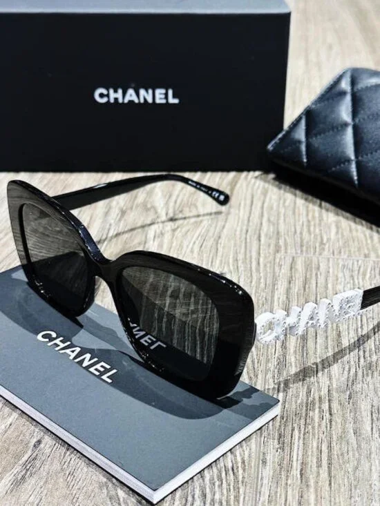 CHANEL Black Acetate Sunglasses – Complete with Original Box & Leather Case