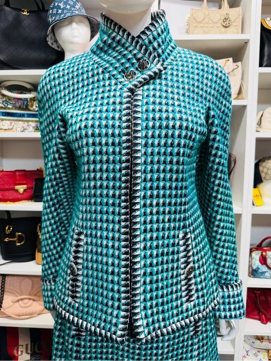Chanel Turquoise Patterned Cotton Jacquard Paris-Seoul Blazer NWT 40