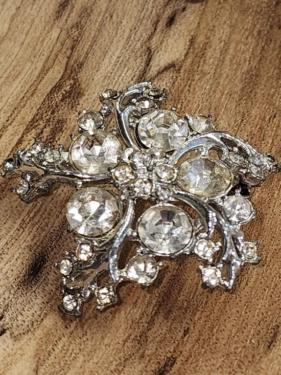 Vintage Crystal Floral Silver Brooch