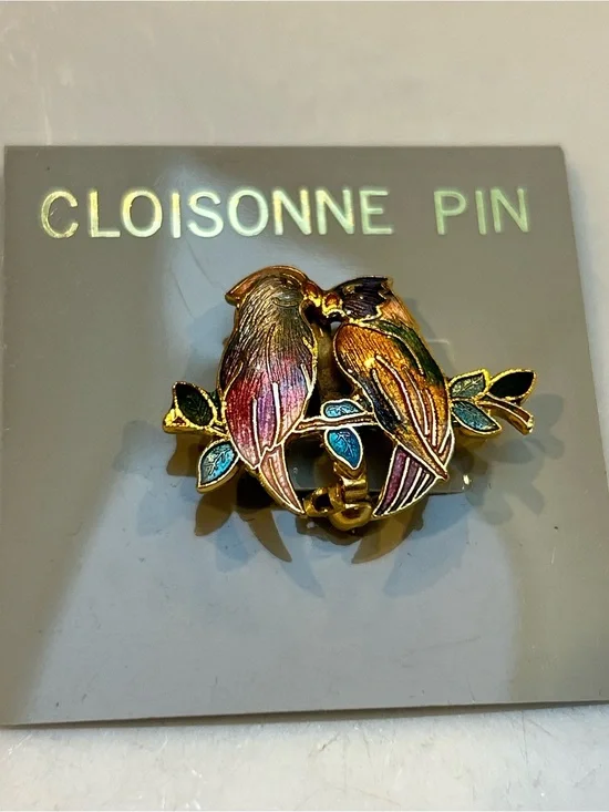 Cloisonne Enamel Love Birds Pin - Multicolor