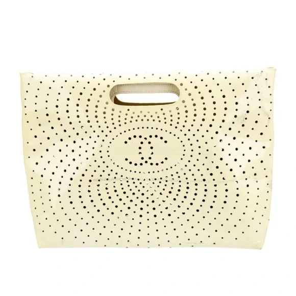 Vintage Chanel Yellow Patent Leather Clutch Perforated CC Logo 03 Karl Lagerfeld