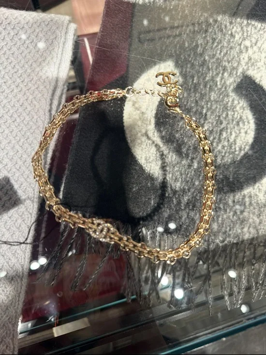 CHANEL Gold Double-Strand Chain Bracelet with CC Charm