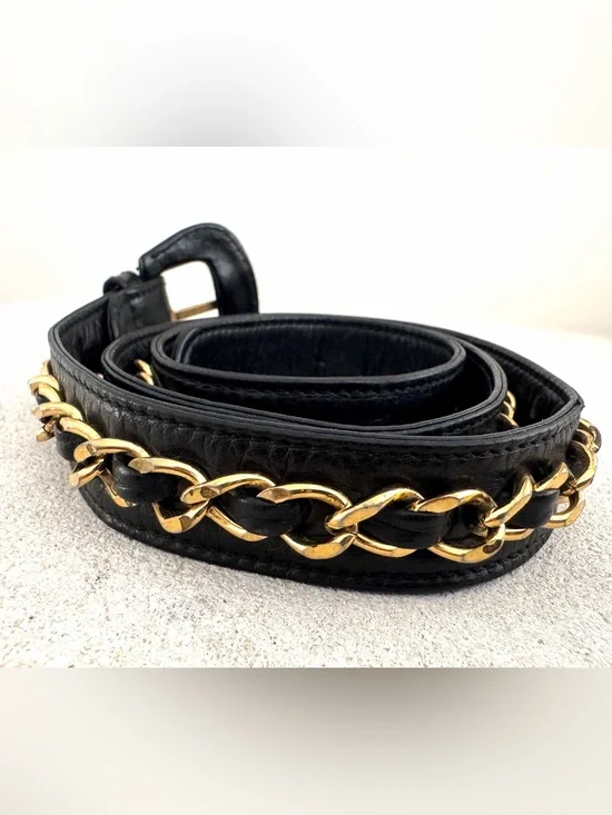 CHANEL CC Turn Lock Lambskin Belt Bag Bum Bag Black Vintage 75/30 COA