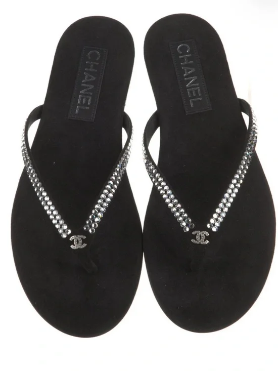 Chanel Interlocking CC Logo Flip Flops w Tags