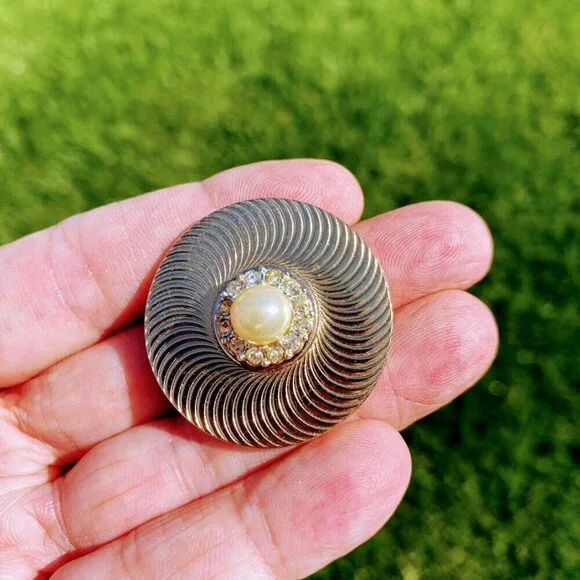 Marboux Vintage Estate Pearl Crystal Swirl Brooch