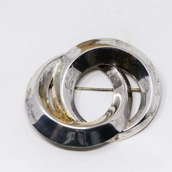 Vintage Sterling Silver Interlocking Circles Brooch Pin By Jordan