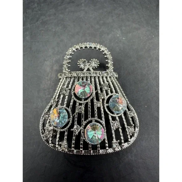 Vintage Small Jeweled Purse‑Shaped Brooch 👛✨ Rhinestone Figural Pin – Sparkling