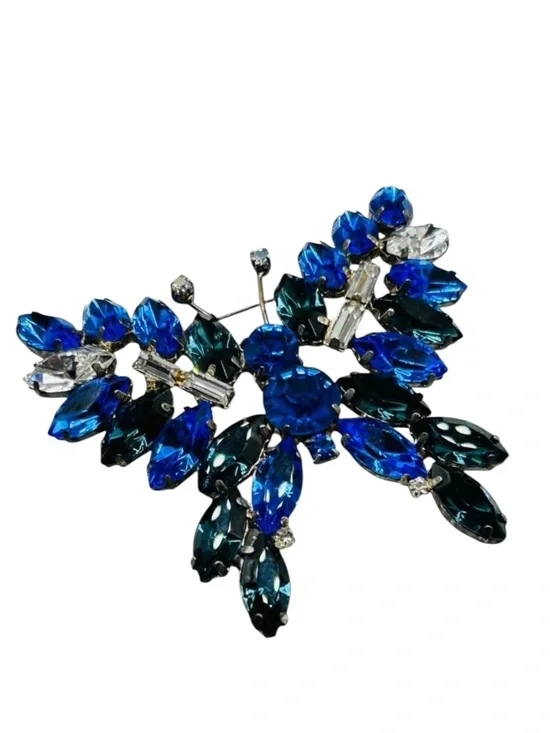 Huge Vintage Rhinestone Butterfly Brooch Sapphire and Montana Blue