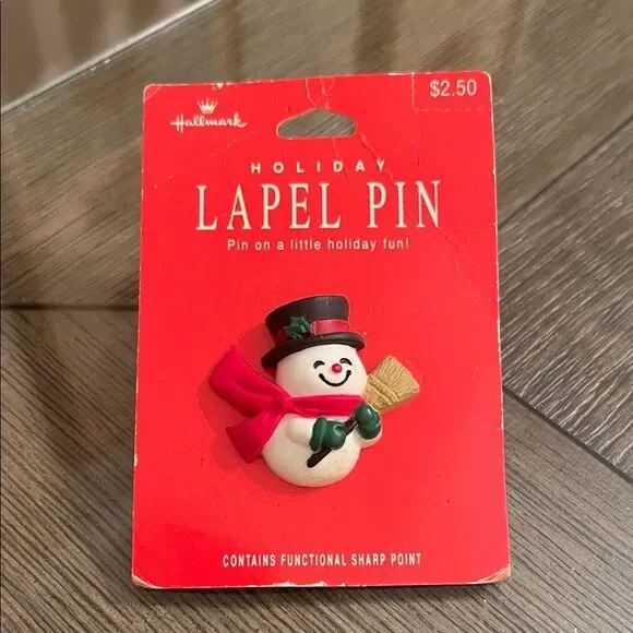 Vintage Whimsical Hallmark Holiday Snowman Lapel Pin Christmas Brooch