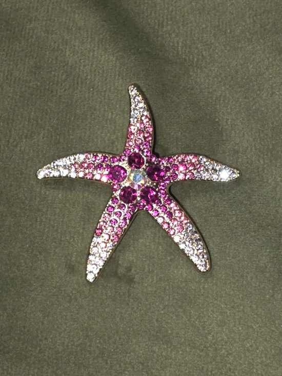 Source Unknown Pink and Clear Crystal Starfish Brooch