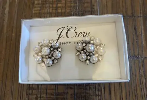 J.Crew imitation pearl and crystal shoe clips feature a clustered floral design