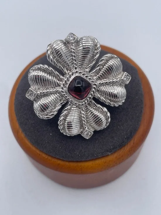 Judith Ripka Sterling Silver 925 Garnet CZ Floral Enhancer Pendant Brooch Pin