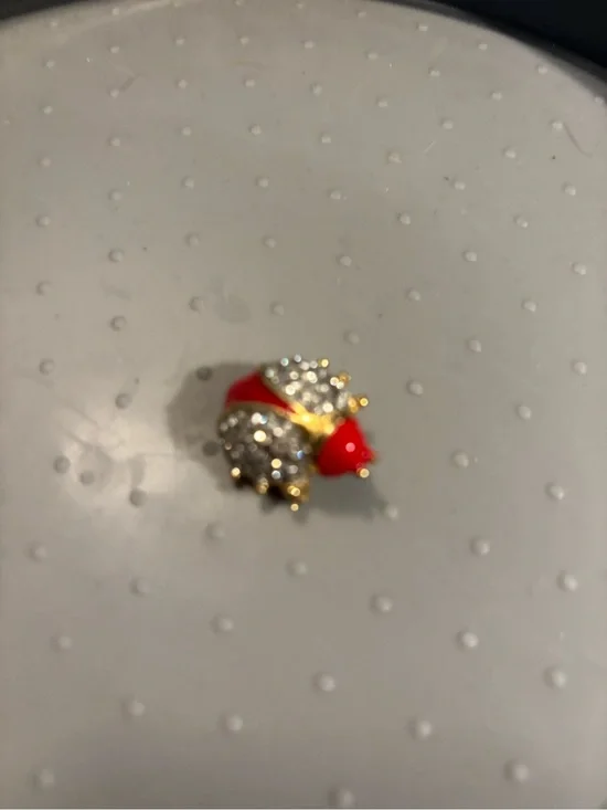 Red Enamel & Crystal Ladybug Brooch - Gold Tone