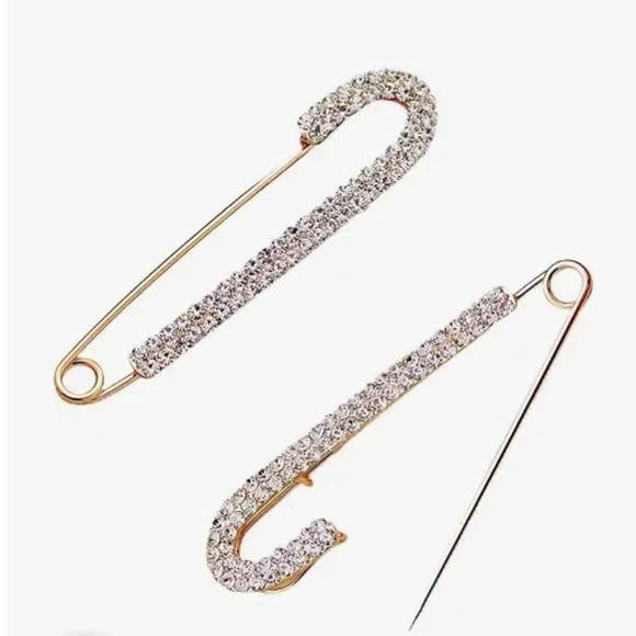 Rhinestone Large Decorative Safety Pins - Gold and Crystal