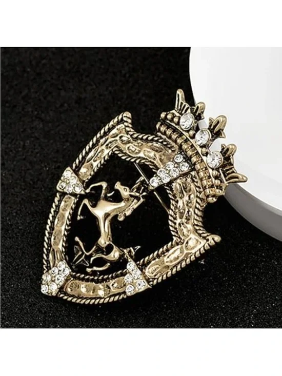 Queen Crown Brooch Retro Crystal Shield Badge Lapel Pin Crown Jeweled