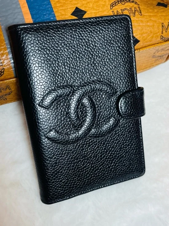 CHANEL Caviar Mini Agenda Black Quilted CC Logo Leather