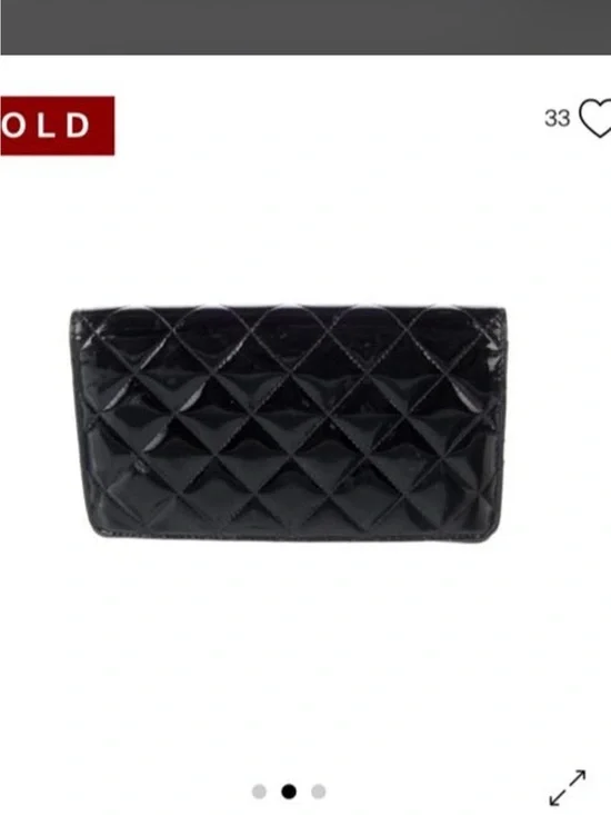 CHANEL Bifold Black Quilted Patent Leather Wallet with Silver CC Logo