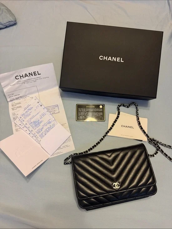 Chanel Black Quilted Chevron Flap Bag with Chain Strap