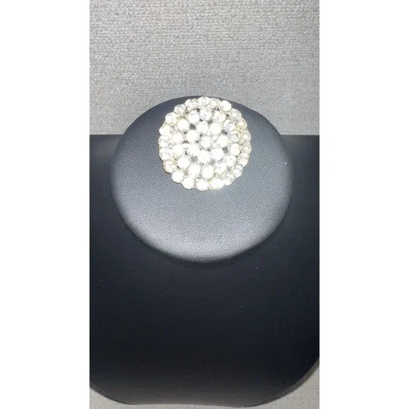 Vintage Rhinestone‎ Pin Silver Plated Clear Tone Costume Antique Jewelry